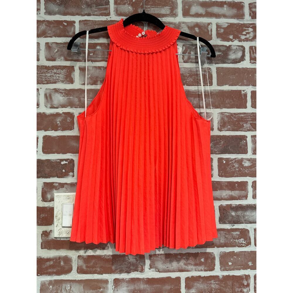 NWT A.L.C. Imani Mock Neck Pleated Tank Top Red Orange Coral Size 4